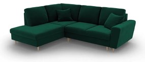 Zelená zamatová rozkladacia/s úložným priestorom rohová pohovka (ľavý roh/do L) Kyoto – Cosmopolitan Design