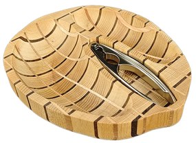 AMADEA Drevená miska mozaika v tvare orecha s luskáčikom, masívne drevo, 2 druhy drevín, 28x23x4,5 cm
