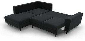 Čierna zamatová rozkladacia/s úložným priestorom rohová pohovka (ľavý roh/do L) Kyoto – Cosmopolitan Design