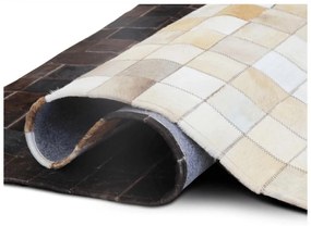 Tempo Kondela Luxusný kožený koberec, biela/hnedá/čierna, patchwork, 140x200, KOŽA TYP 7