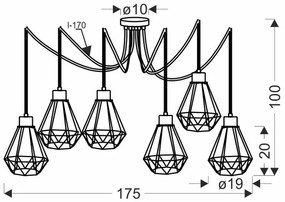 Candellux Čierno-zlatý závesný decentrálny luster Primo pre žiarovku 6x E27 36-00316