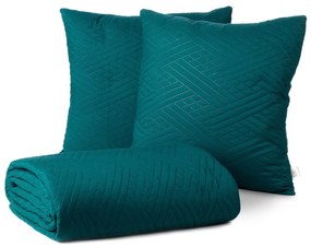 SADA PREHOZ NA POSTEĽ + OBLIEČKA NA VANKÚŠ BONI4 200X220 CM, 2 KS 40X40 CM TMAVOTYRKYSOVÁ