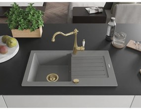 Mexen Pablo, granitový drez 752x436x161 mm, 1-komorový a drezová batéria Carla, šedá, 6510-71-670700-50