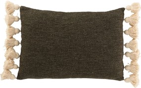 Khaki vankúš so strapcami a výplňou Pompom - 50*35cm