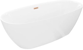 Mexen Luvo Slim, voľne stojaca vaňa 170 × 75 cm, biela lesklá, medený prepad, 52801707500-65