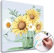 Maľovanie podľa čísel MARGARÉTKY A SLNEČNICE – nízka náročnosť 50x50  cm