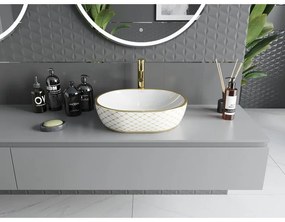 Mexen Viki, umývadlo na dosku 48x35x14 cm, biela-zlatý vzor, 21054809