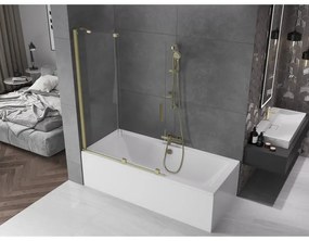 Mexen Velar, 2-krídlová posuvná vaňová zástena 120 x 150 cm, 8mm číre sklo, zlatý matný profil, 896-120-000-01-55