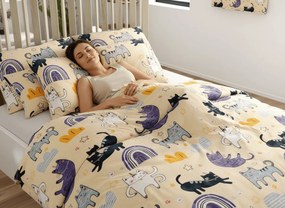 Sada mikroplyšových obliečok PURRSLEEP béžové + plachta mikroplyš SOFT 180x200 cm biela, dvojlôžko