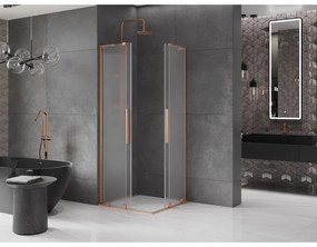 Mexen Velar L Duo, sprchový kút s posuvnými dverami 80 x 80 cm, 8mm sklo námraza, medená matná, 871-080-080-02-33-65