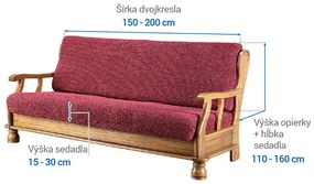 Bielastické poťahy VITTORIA bordó trojkreslo s drevenými rúčkami (š. 150 - 200 cm)