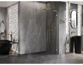 Mexen, Mexen Lunar L sprchová stena pravá 100 x 200 cm, priehľadná 8 mm, zlatý kartáč - 830L-100-000-55-00-P
