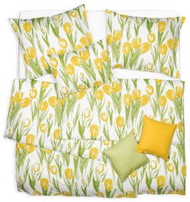 SCANquilt Obliečky SATÉN DESIGN tulips žltá 140x200 cm + 70x90 cm
