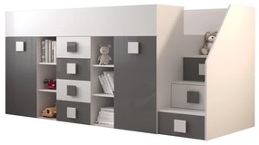 Detská kombinovaná posteľ 90 cm Toreno 3 (biela + biely lesk + sivý lesk) (P). Vlastná spoľahlivá doprava až k Vám domov. 1083328