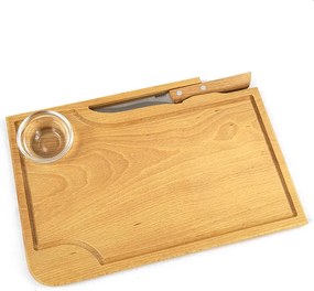 AMADEA Drevená doštička na steak s nožom a miskou, masívne drevo, 30x20x1, 5 cm