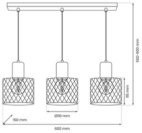 Luster na lanku SOBRESA 3xE27/60W/230V čierna/drevo