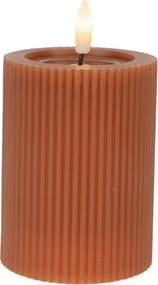 Hnedá valcová sviečka s vrúbkovaním Led Candle - Ø 8*13 cm / 2*AA