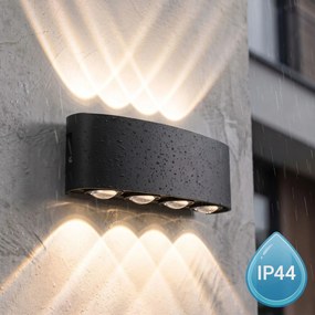 Toolight Toolight, JNH041-8G, vonkajšie LED nástenné svietidlo hore/dole, 8 LED, 12 W, 4000 K, IP44, čierna matná, OSW-56232