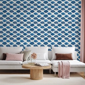 Samolepiaca tapeta modré mušle na bielom pozadí