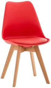 Stolička Linares ~ plast, drevené nohy natura - Červená