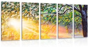 5-dielny obraz východ slnka v lese - 200x100