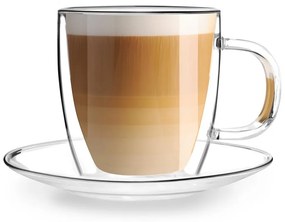 Súprava 2 dvojstenných sklenených šálkov s tanierikom Vialli Design, 250 ml