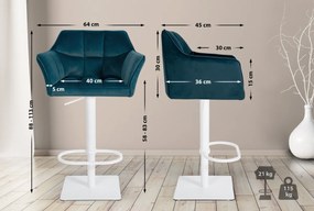 Barová stolička Damaso W - zamat, biely rám - Zelená