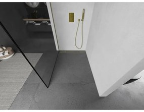 Mexen Kioto, sprchová zástena Walk-In 90 x 200 cm, 8mm číre sklo čierny vzor, zlatý matný profil, 800-090-101-55-70