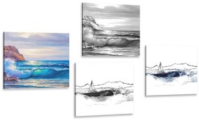 Set obrazov imitácia maľovaného mora - 4x 60x60