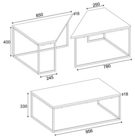 Konferenčné stolíky v súprave 3 ks s doskou v dubovom dekore v prírodnej farbe 70x110 cm Titan – Marckeric