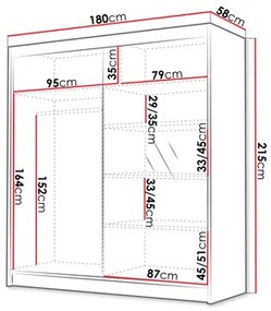 Šatníková skriňa s posuvnými dverami Bratoke III 180 (čierna + biela + zlatá) (so zrkadlom). Vlastná spoľahlivá doprava až k Vám domov. 1105691
