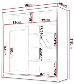 Šatníková skriňa s posuvnými dverami Bratoke III 180 (čierna + zlatá) (so zrkadlom). Vlastná spoľahlivá doprava až k Vám domov. 1105688
