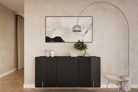 Závesná komoda Malmi 150 cm trojdverová - čierny mat / zlatá