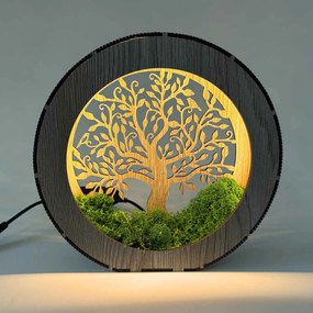 Drevené svetlo na nočný stolík Strom života s machom | ZOI: HDF - Orech 20 cm 4788-115195 LED0611