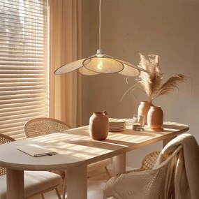 Japandi závesná lampa krémová s ľanovým tienidlom - Aisha