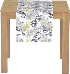 Behúň na stôl 40x150 cm, listy, biely%