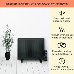 OneConcept Wallander, olejový radiátor, 600 W, termostat, olejové vyhrievanie, plochý dizajn, čierny