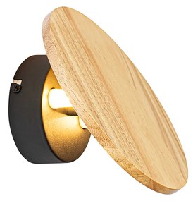 Rustikálna nástenná lampa okrúhla drevená - Pulley