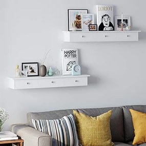 Plávajúca nástenná polica s 3 zásuvkami, 80 x 15 x 10 cm, biela