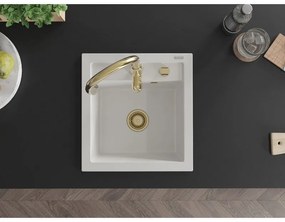 Mexen Vito, 1-komorový granitový drez 520x490x210 mm a drezová batéria Savita, biela, 6503-20-672601-50
