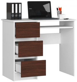 Písací stôl ľavý so zásuvkami a výsuvnou policou na klávesnicu 90 x 77 x 50 cm AKORD CLP - biely/wenge