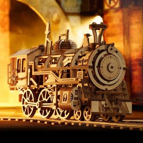 Robotime 3D drevené mechanické puzzle Parní lokomotiva 350 ks