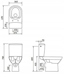 Cersanit CITY - WC kombi + antibakteriálne sedátko s funkciou pomalého zatvárania, horizontálny odpad, prívod vody zo spodu, K35-038