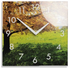 Dekoračné sklenené hodiny 30 cm s jesenným motívom