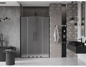 Mexen Velar L Duo, posuvné sprchové dvere do otvoru 160 cm, 8mm sklo námraza, čierna matná, 871-160-003-32-70