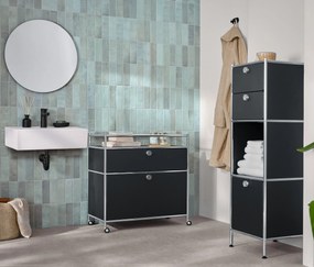 Úzka kovová komoda »CN3« s 2 zásuvkami a 1 výklopným priečinkom