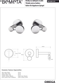 Bemeta Design OMEGA: Držiaky na výklopné zrkadlo, 2 ks - 301501131