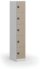Šatníková skrinka s úložnými boxmi, 5 boxov, 1850 x 300 x 500 mm, zámok s čítačkou RFID kariet, béžové dvere