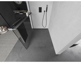 Mexen Kioto+ L, sprchová zástena Walk-In s poličkou a vešiakom 85 x 200 cm, 8mm číre sklo, grafitový profil, 800-085-123-95-00