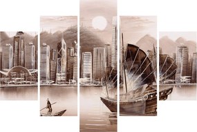 Obrázok - Victoria Harbor, Hong Kong, sépiový efekt (150x105 cm)